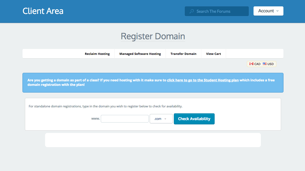 screenshot of domain registration at reclaim.com